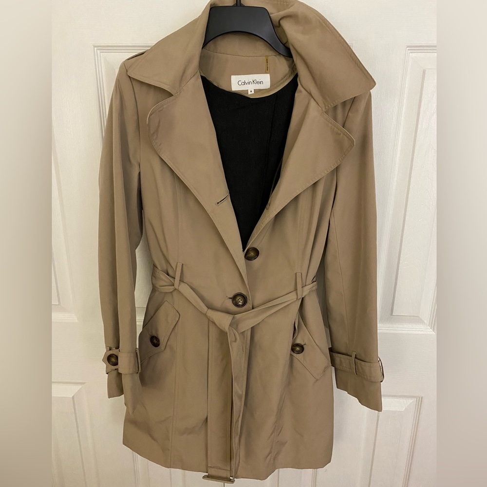Calvin Klein khaki trench coat raincoat size medium